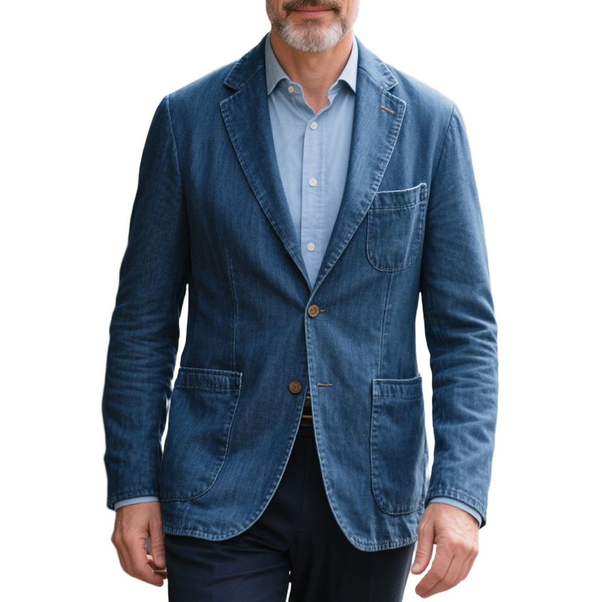 Men's fashionable casual navy blue denim jacket