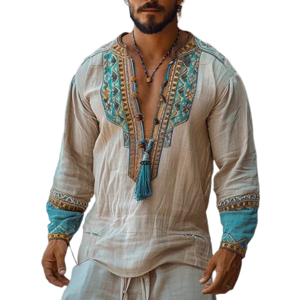 Mens Holiday Ethnic Casual Linen Shirt