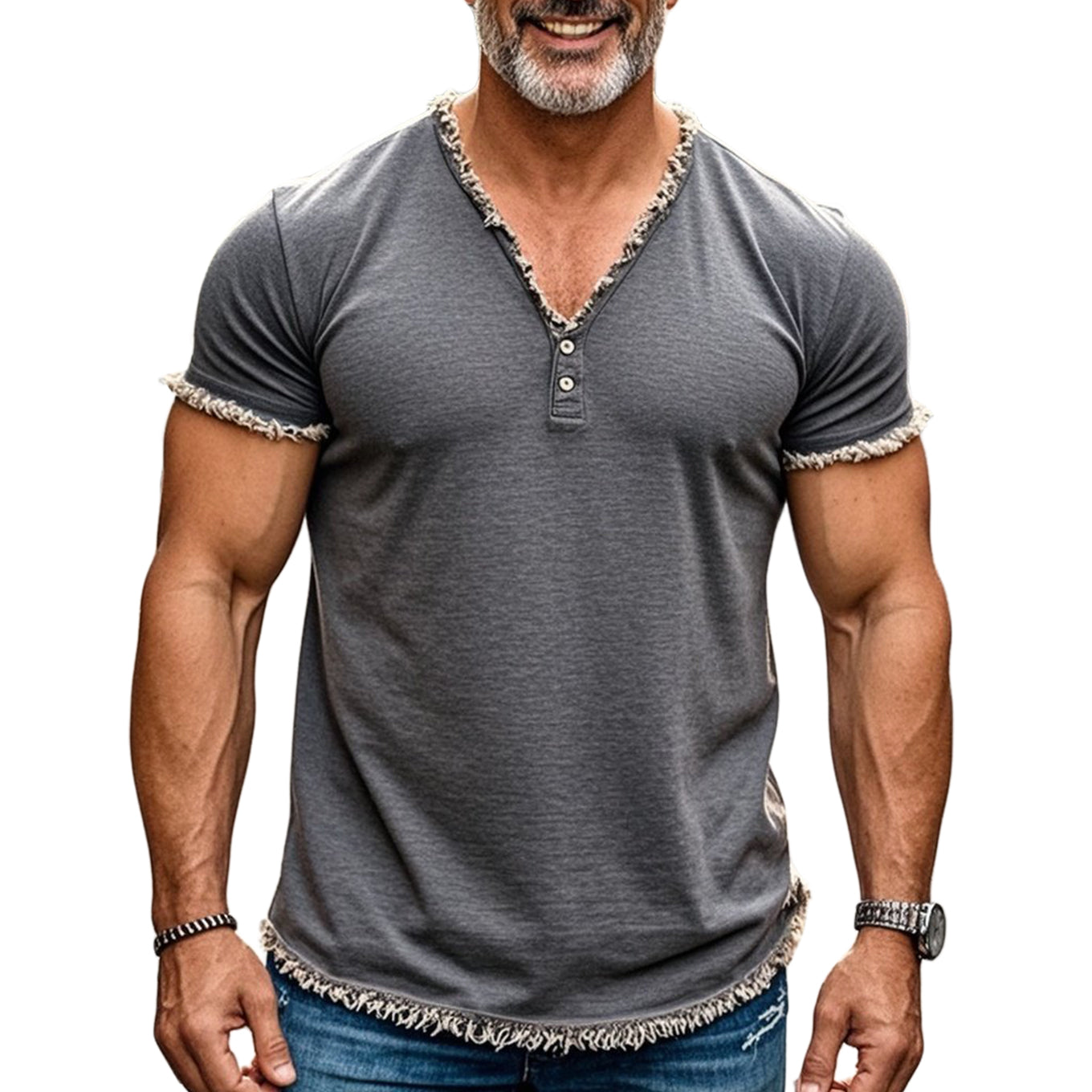 Men's fashionable and casual fringed short-sleeved T-shirt