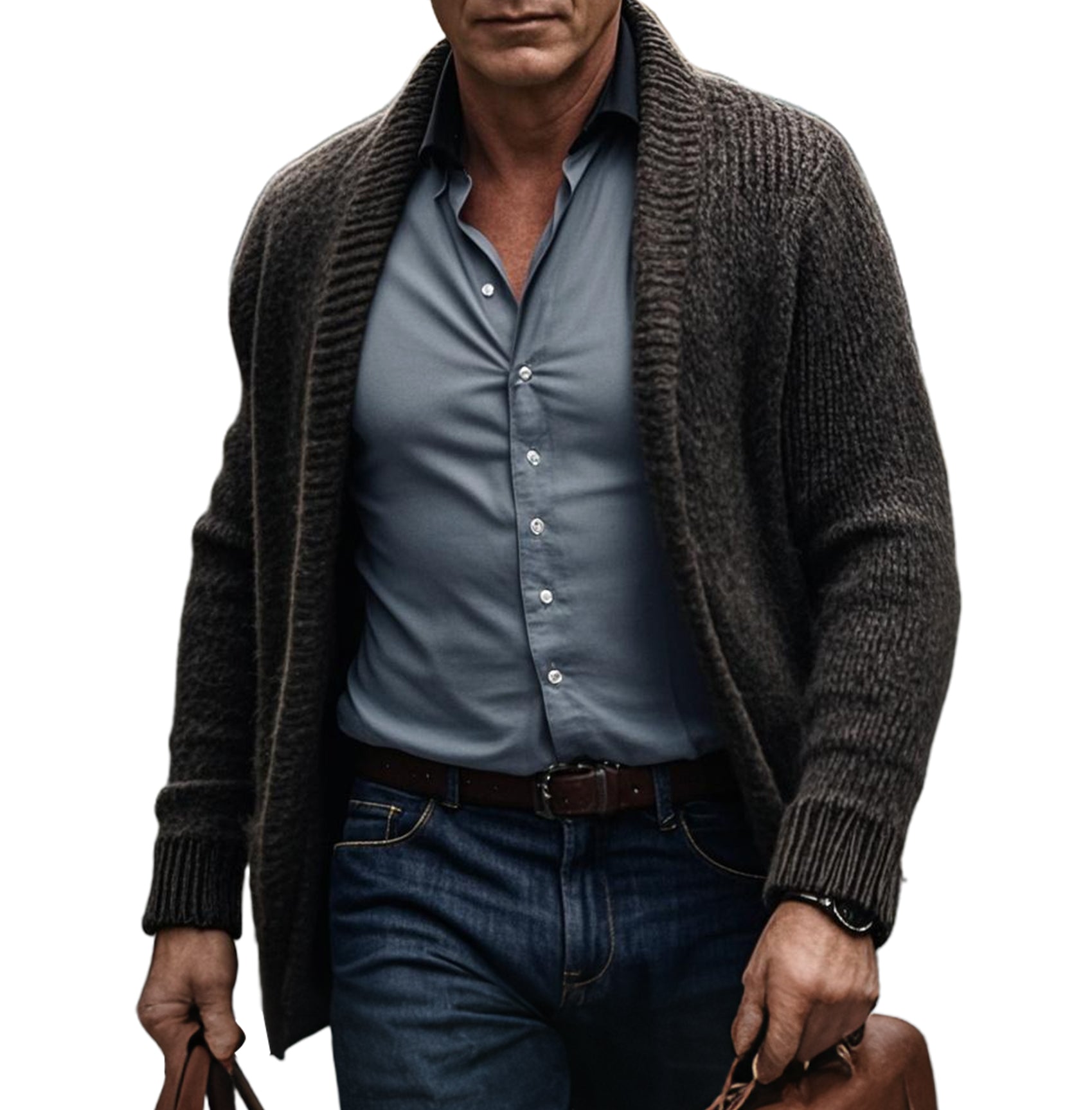 Pull cardigan marron décontracté à la mode pour hommes