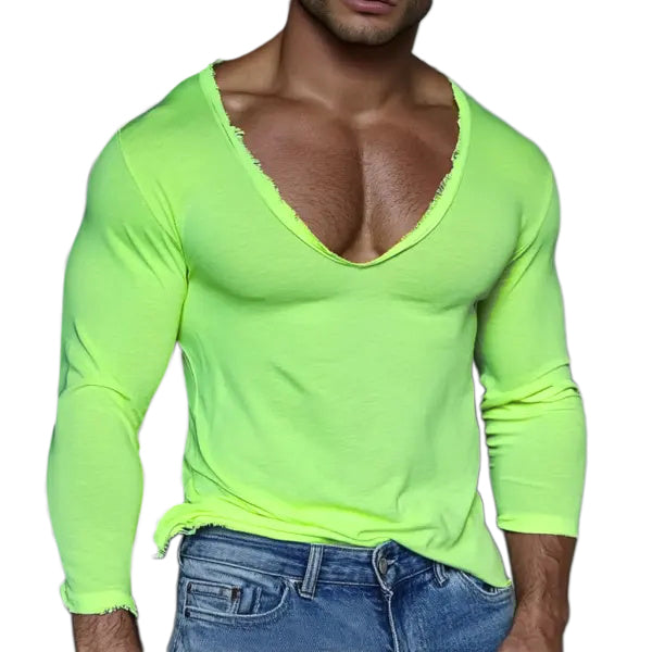 Men's Casual Deep V-neck Super Stretch Comfortable Breathable Long-sleeved T-shirt Casual Fitness Daily T-shirt