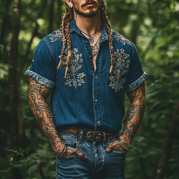 Mens Holiday Ethnic Casual Linen Shirt