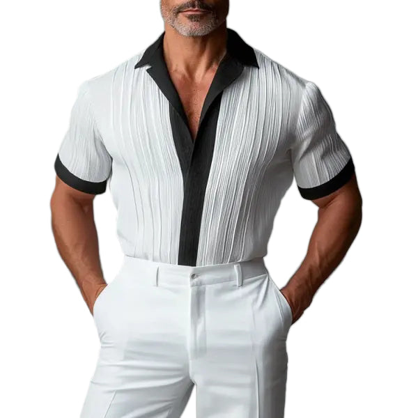 Men's Elegant White And Black Contrast Formal Wear Shirt