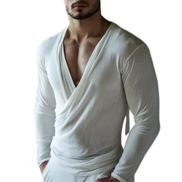 Men's Casual Comfortable V-neck Long-sleeved Cotton T-shirt Oversized V-neck Breathable Casual T-shirt