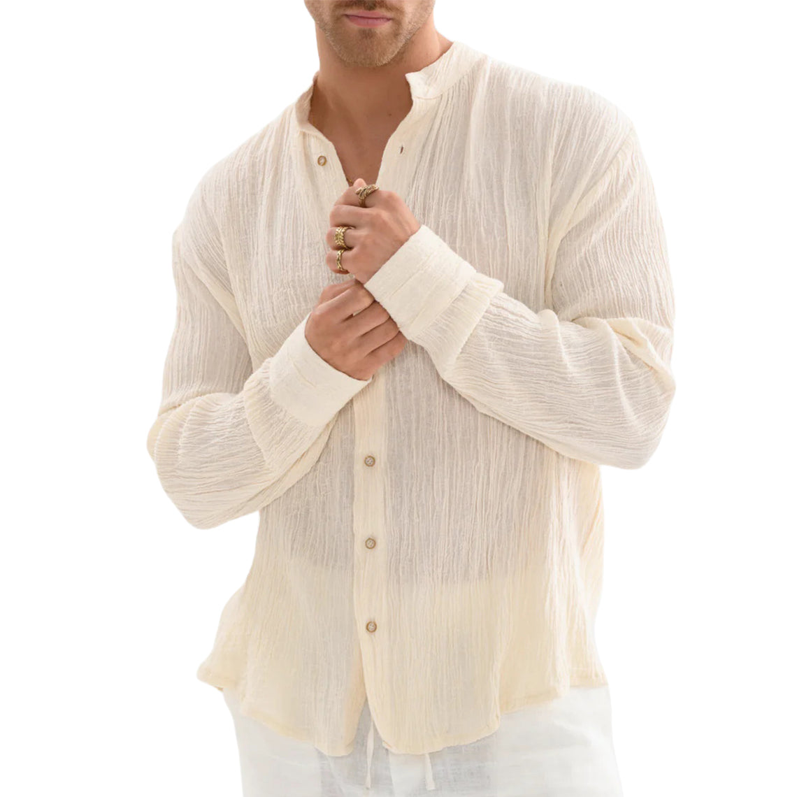 Men's fashionable and casual Bohemian-style long-sleeved T-shirt