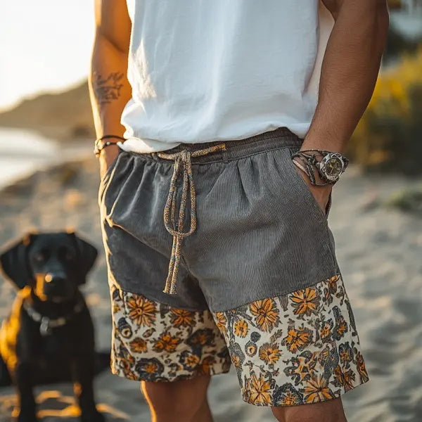 Herren-Shorts aus bequemem Leinen im Ethno-Stil im Bohemian-Stil 