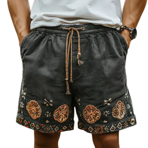 Mens Ethnic Bohemian Comfort Linen Shorts