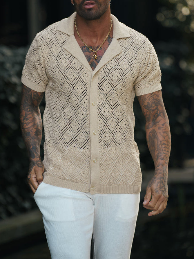 Chemise noire à manches courtes au crochet 