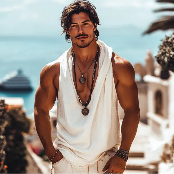 Men's Holiday Lightweight Solid Hooded Sleeveless Tank
