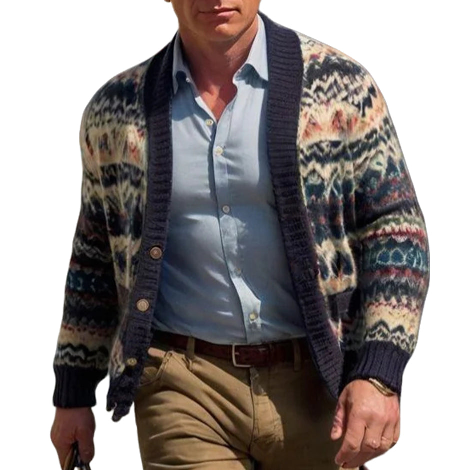 Cardigan décontracté à imprimé géométrique pour homme