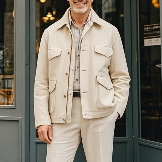 Veste à revers beige décontractée et tendance pour homme