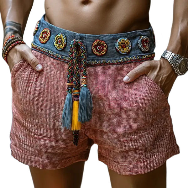 Men's Bohemian Panel Holiday Linen Shorts