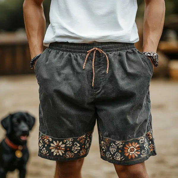 Mens Ethnic Bohemian Comfort Linen Shorts
