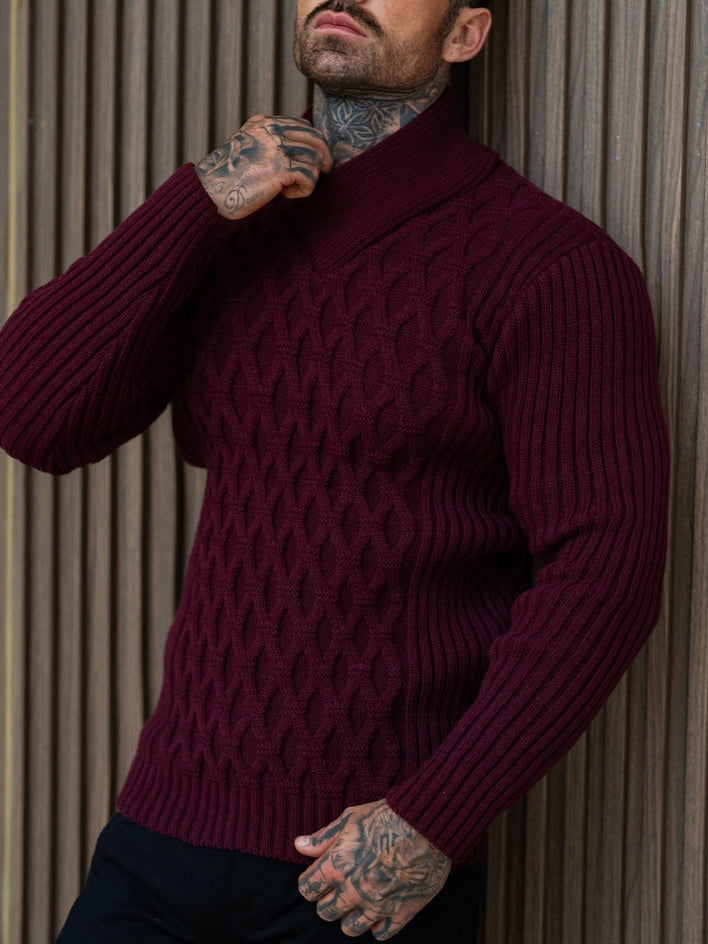 Pull en maille torsadée épaisse, naturel, avec des taches de couleur
