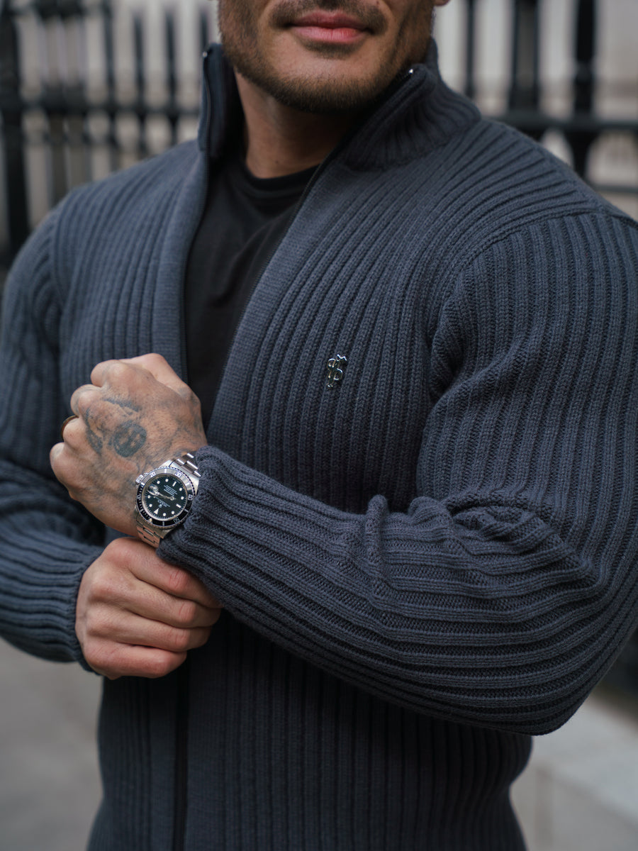 Cardigan zippé côtelé épais