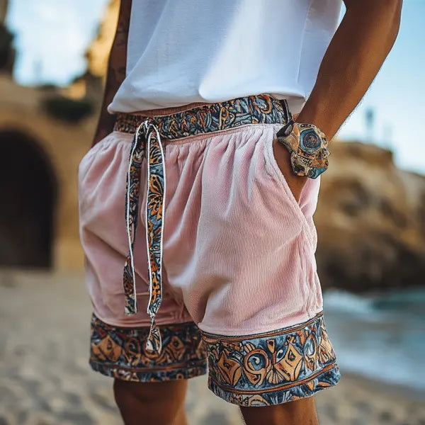 Herren-Shorts aus bequemem Leinen im Ethno-Stil im Bohemian-Stil 
