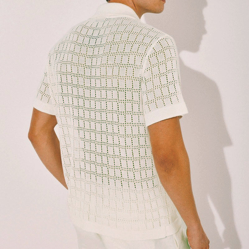 Men's fashionable casual solid-color cutouted short-sleeved shirt