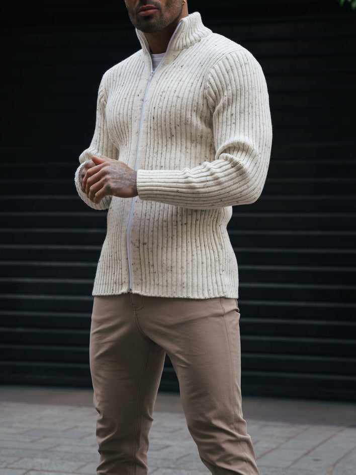 Cardigan zippé côtelé épais
