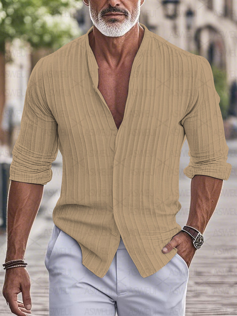 Men's fashion printed cotton and linen shirt