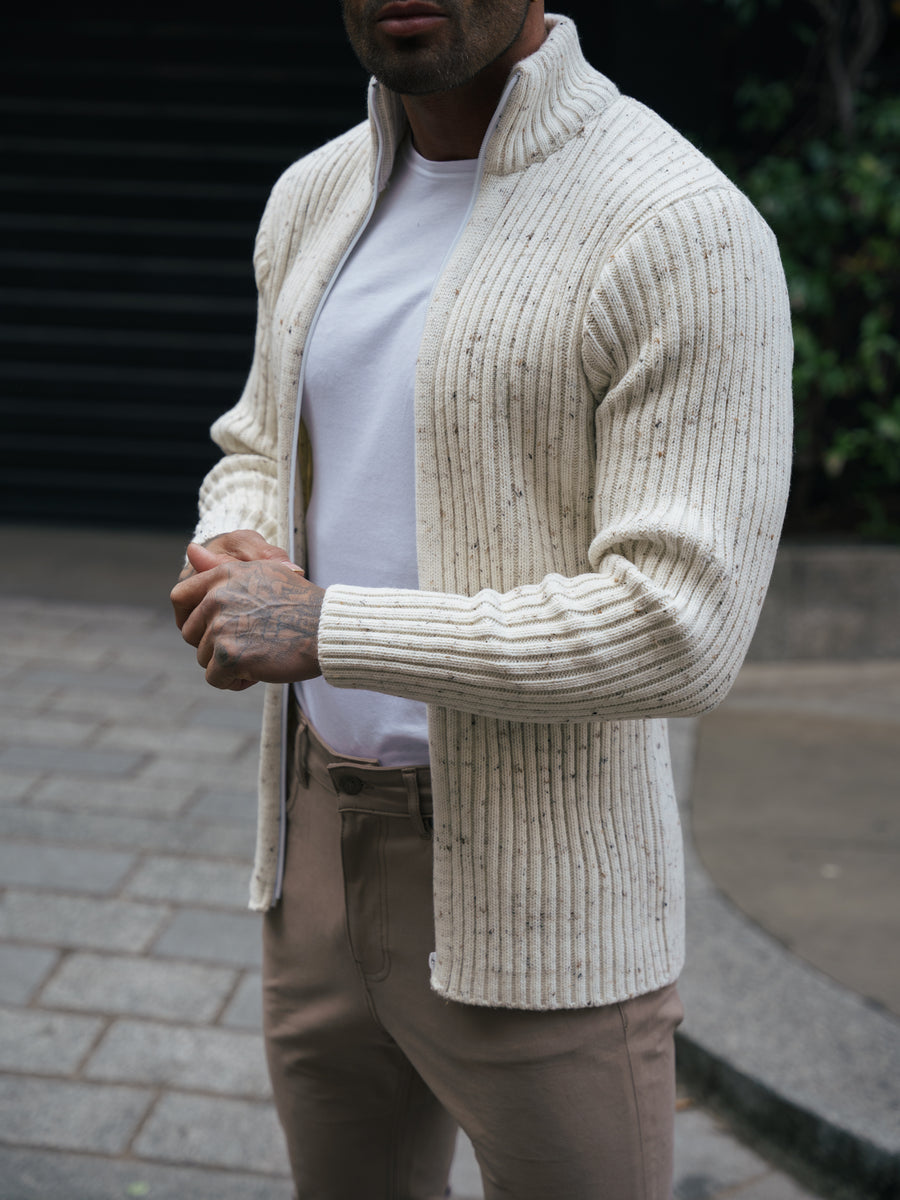 Cardigan zippé côtelé épais