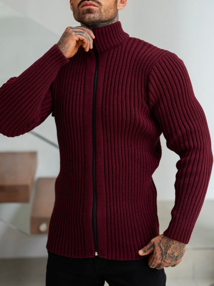 Cardigan zippé côtelé épais