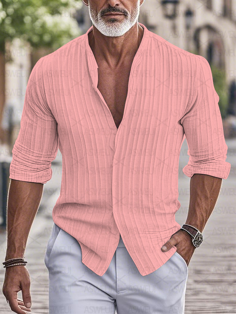 Men's fashion printed cotton and linen shirt