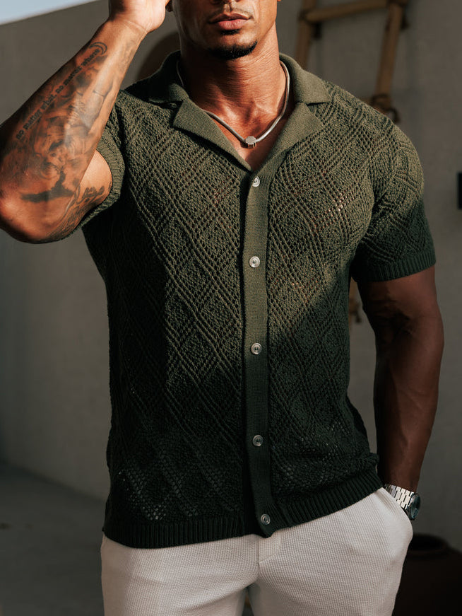 Chemise noire à manches courtes au crochet 