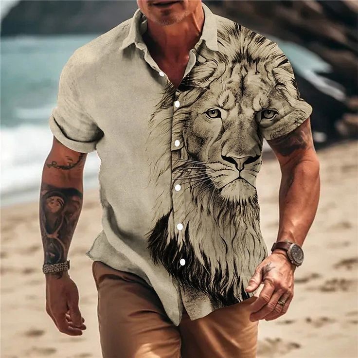 Men's fashionable casual short-sleeved shirt with floral prints