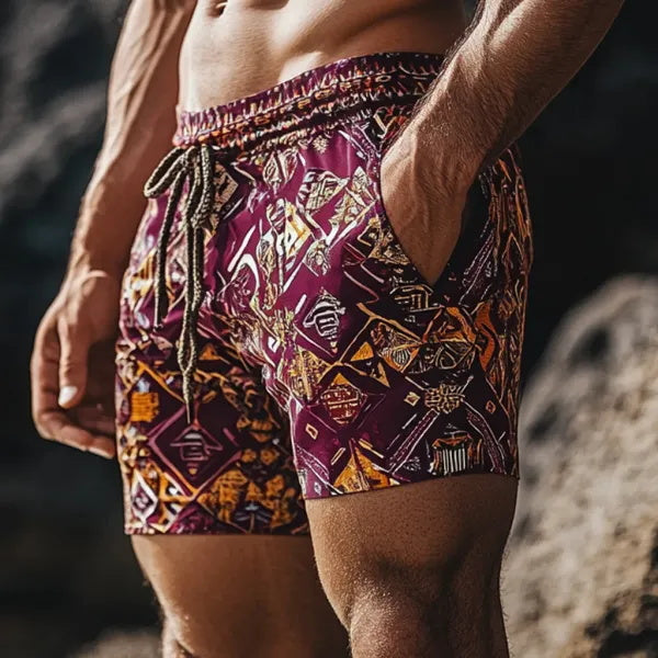 Men's Bohemian Vintage Beach Vacation Ethnic Style Casual Shorts
