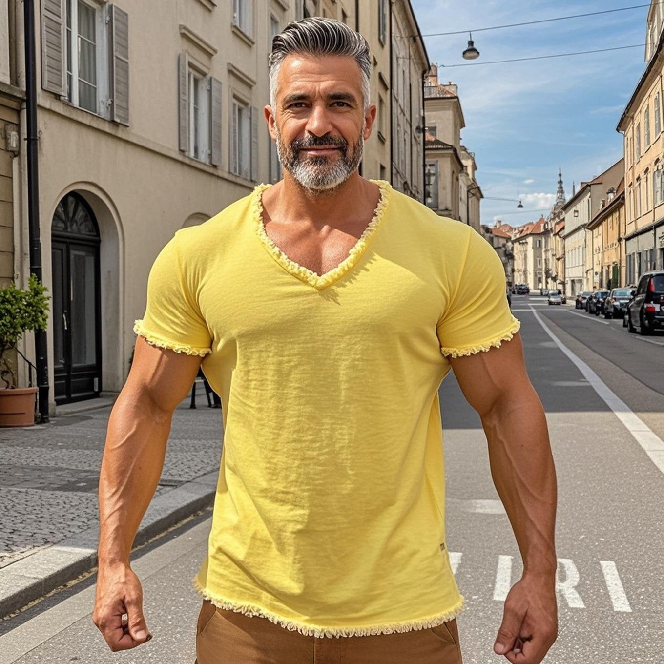 Men's fashionable and casual fringed short-sleeved T-shirt