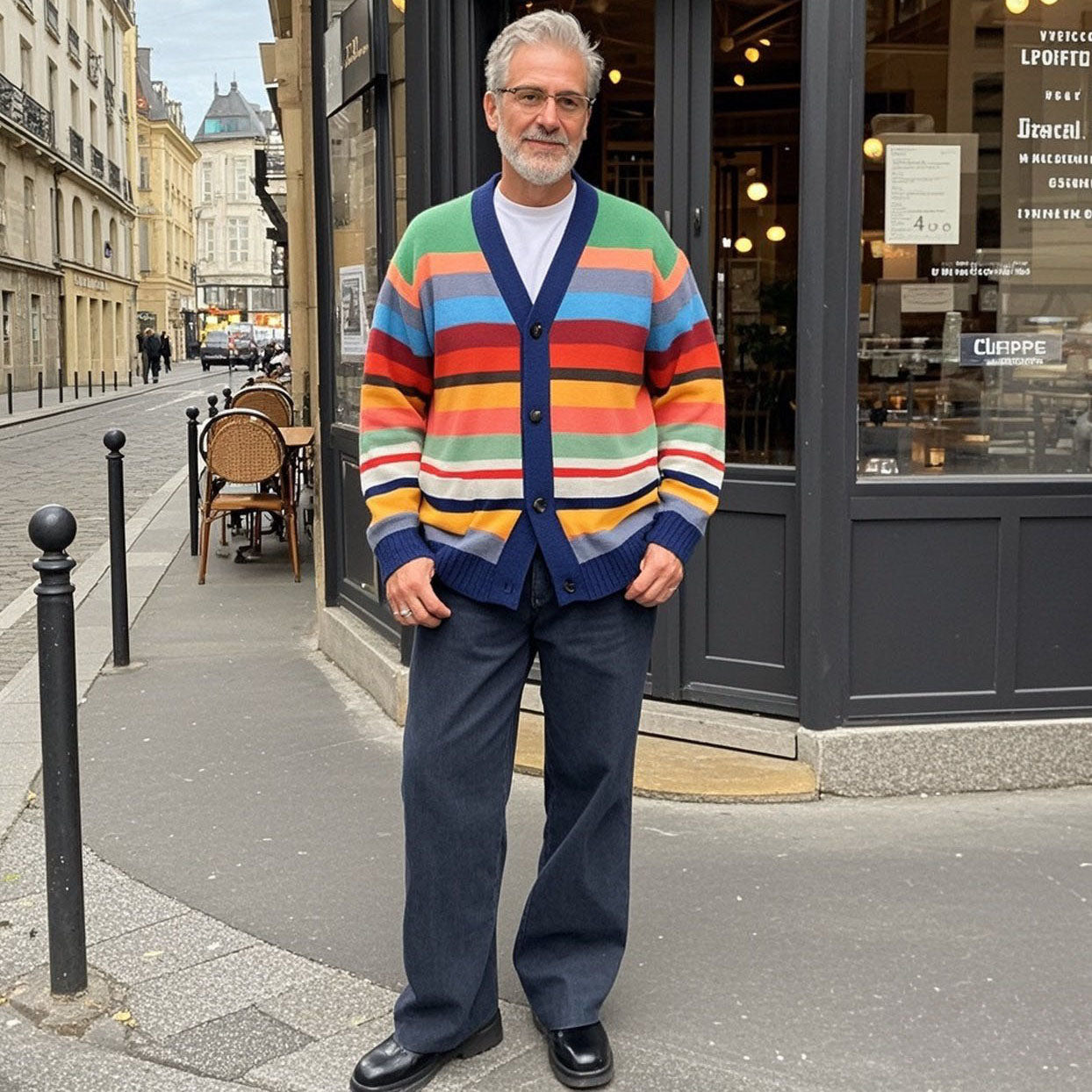 Modische lässige Pullover-Strickjacke mit Regenbogenstreifen für Herren