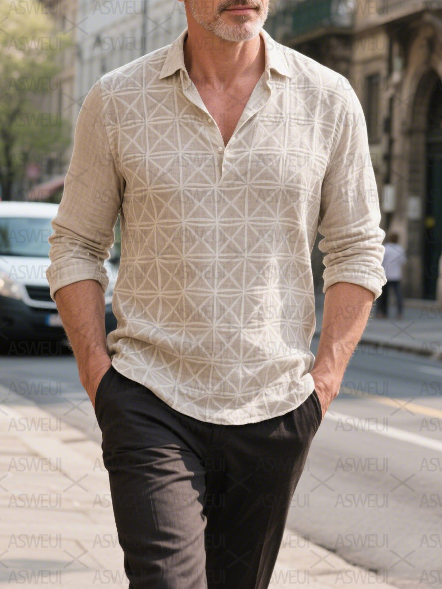 Men's fashion printed cotton and linen shirt