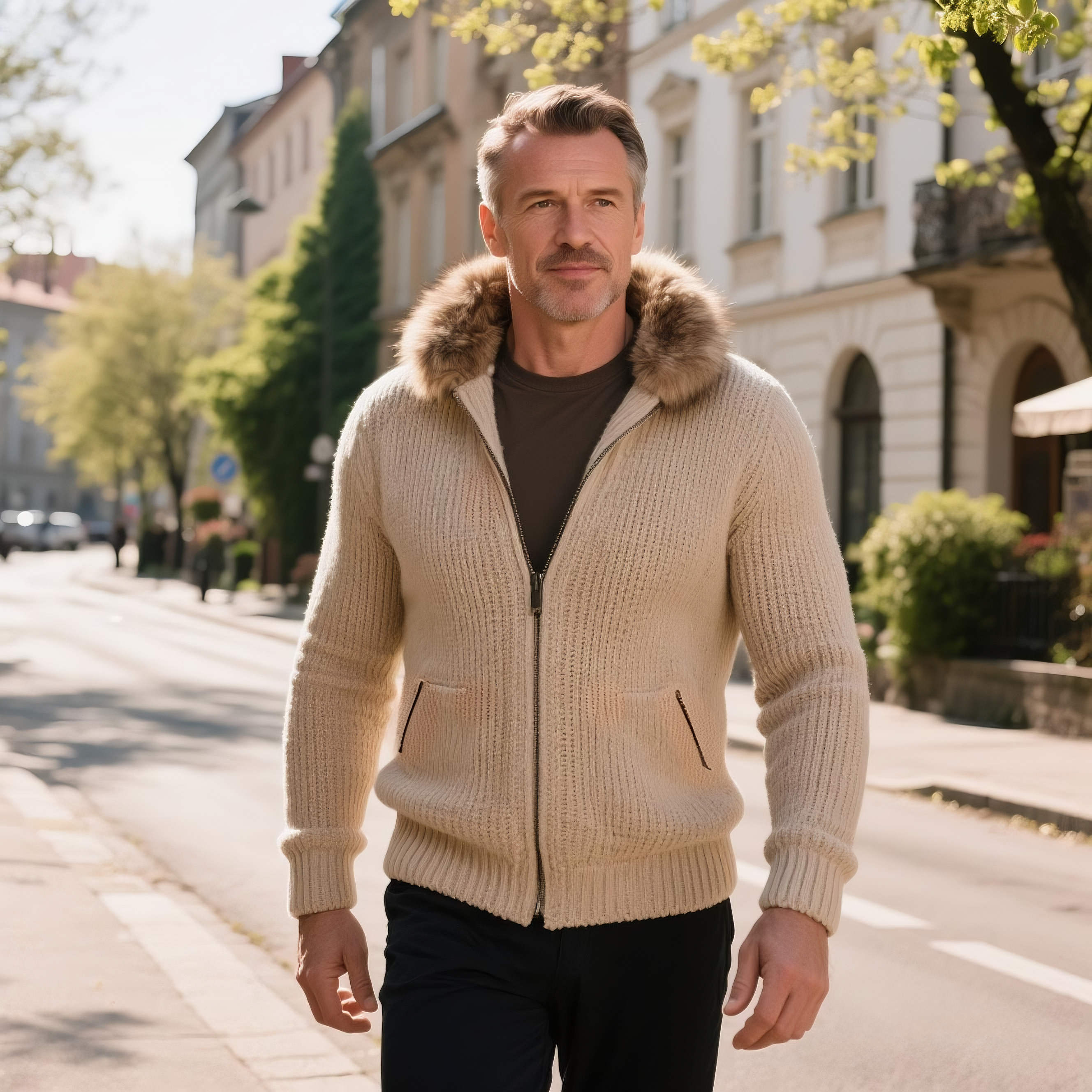 Cardigan à col zippé kaki décontracté et tendance pour homme