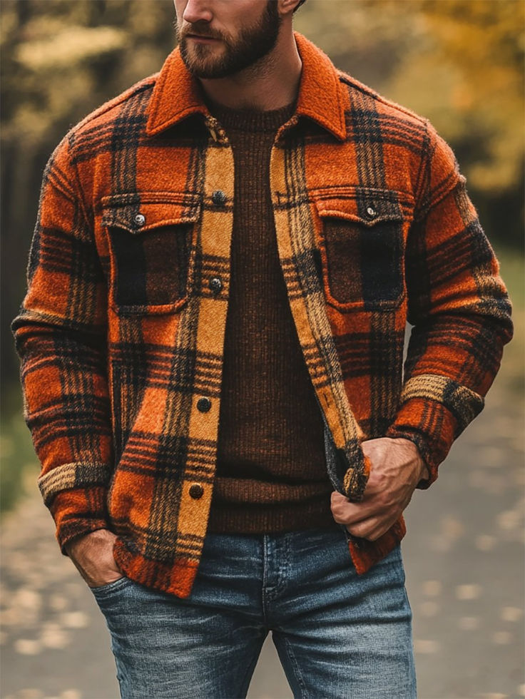 Veste décontractée à carreaux pour homme, à la mode