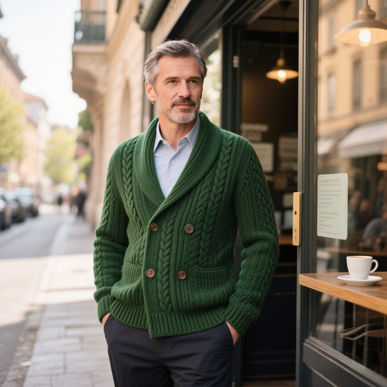 Cardigan vert décontracté à la mode pour hommes