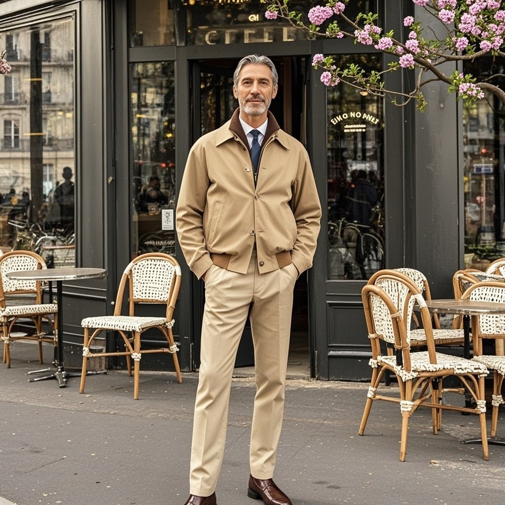 Men's fashionable casual khaki lapel jacket