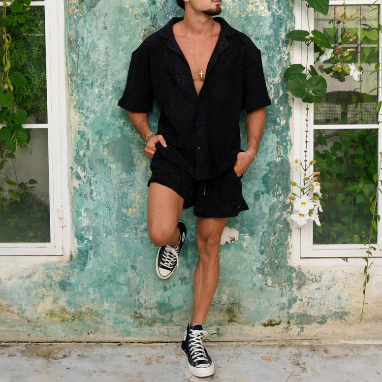 Ensemble chemise à revers et short décontracté pour homme, idéal pour l'été