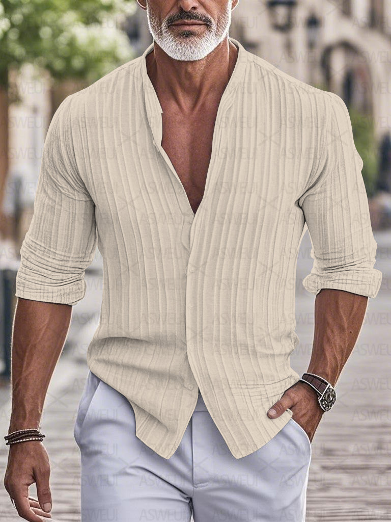 Men's fashion printed cotton and linen shirt