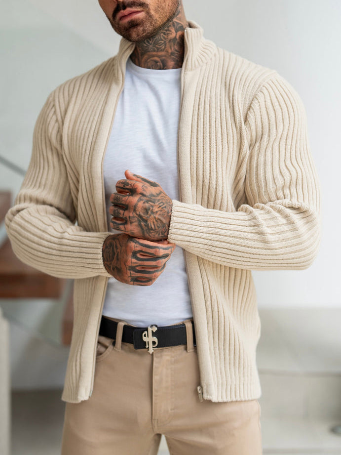 Cardigan zippé côtelé épais