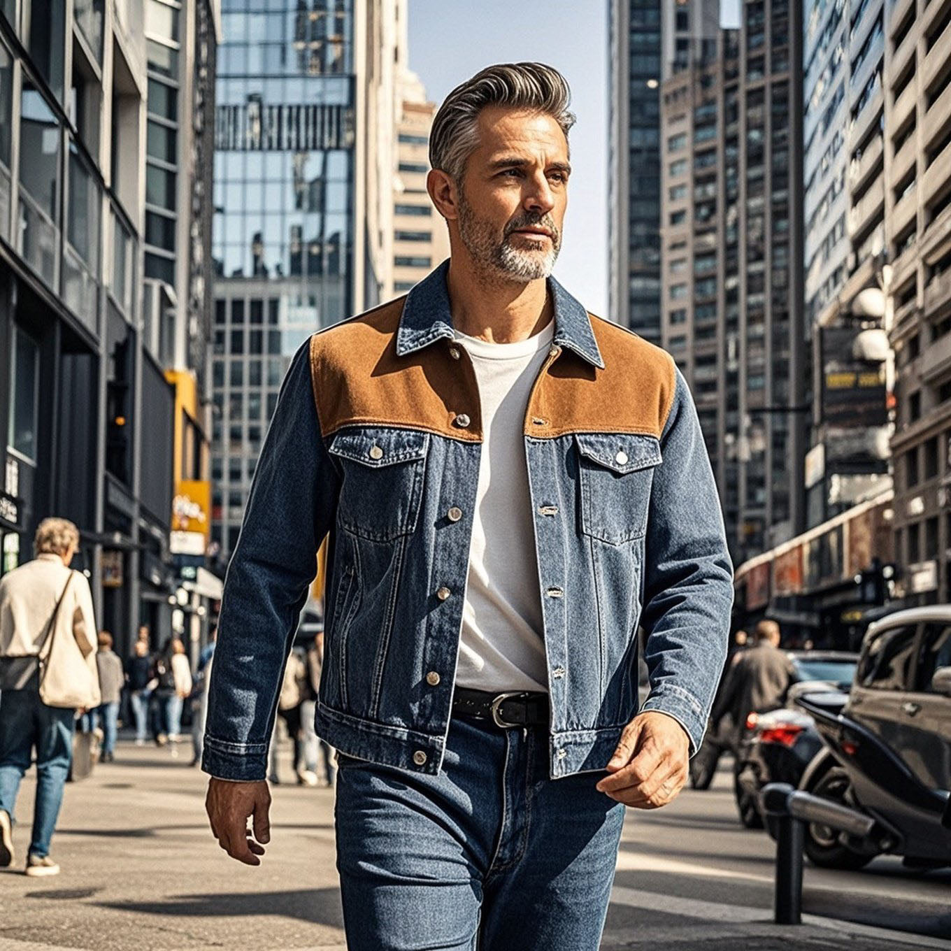 Veste en jean marron décontractée à manches longues pour homme