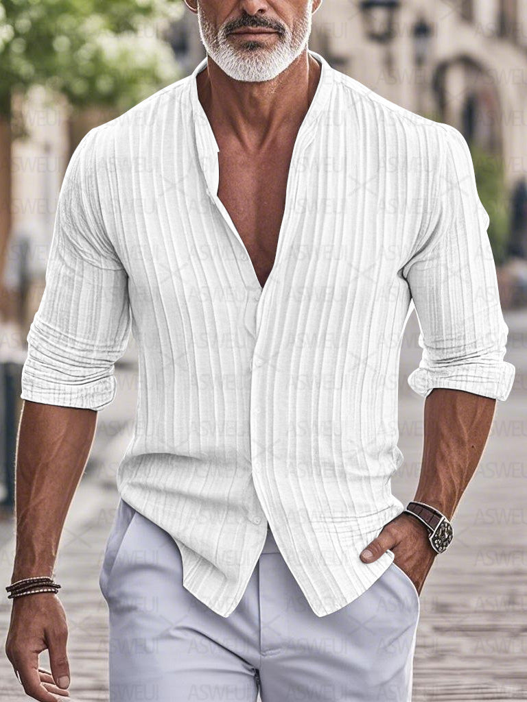 Men's fashion printed cotton and linen shirt