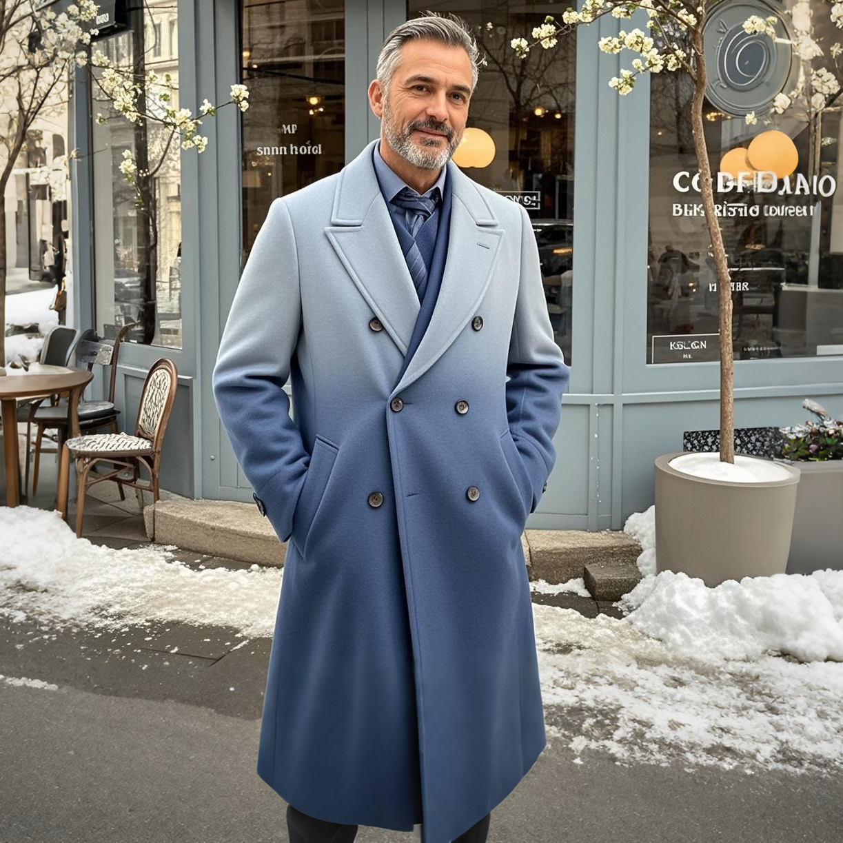 Men's fashionable casual blue gradient coat