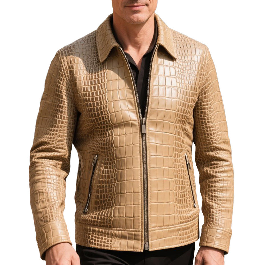 Men's fashionable casual high-end crocodile leather jacket