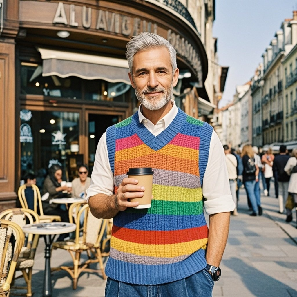 Modische, lässige Weste für Herren mit Regenbogenstreifen