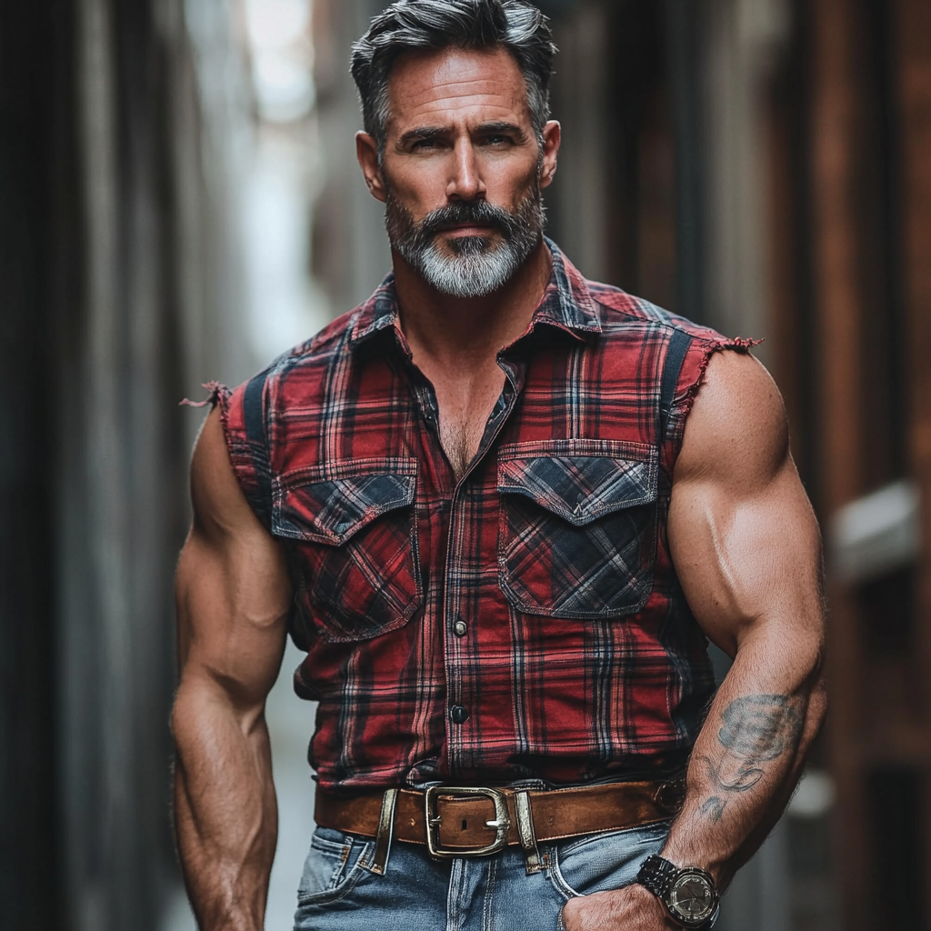 Men's fashionable casual checkered printed vest shirt
