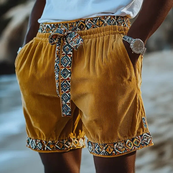 Mens Ethnic Bohemian Comfort Linen Shorts