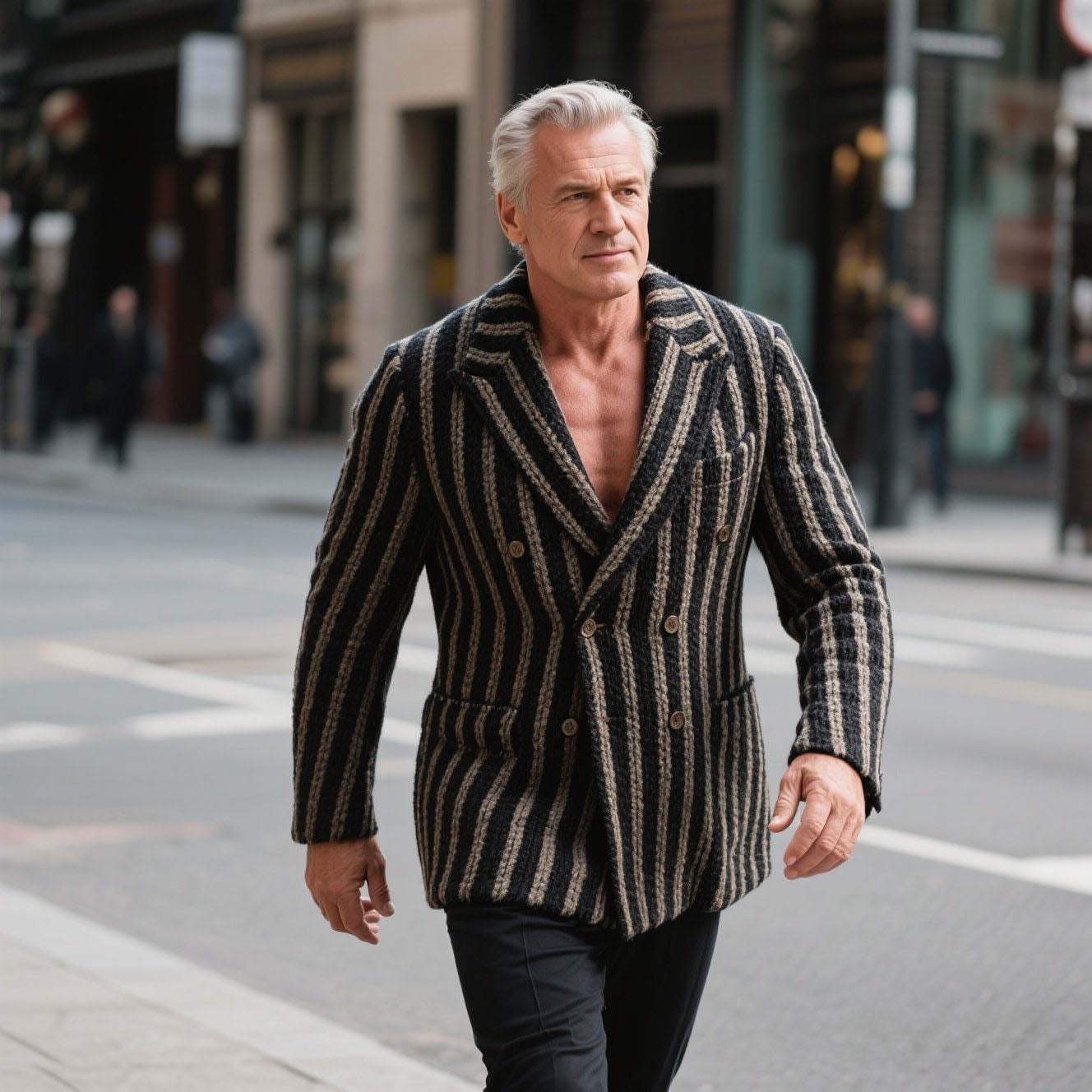 Men's fashionable casual striped knitted suit jacket