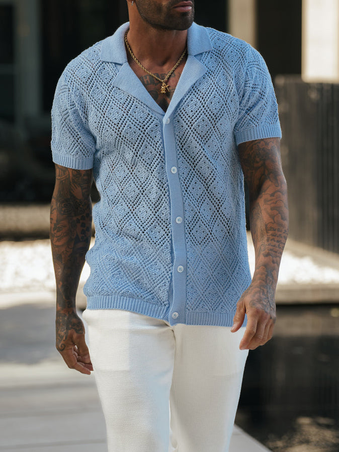 Chemise noire à manches courtes au crochet 