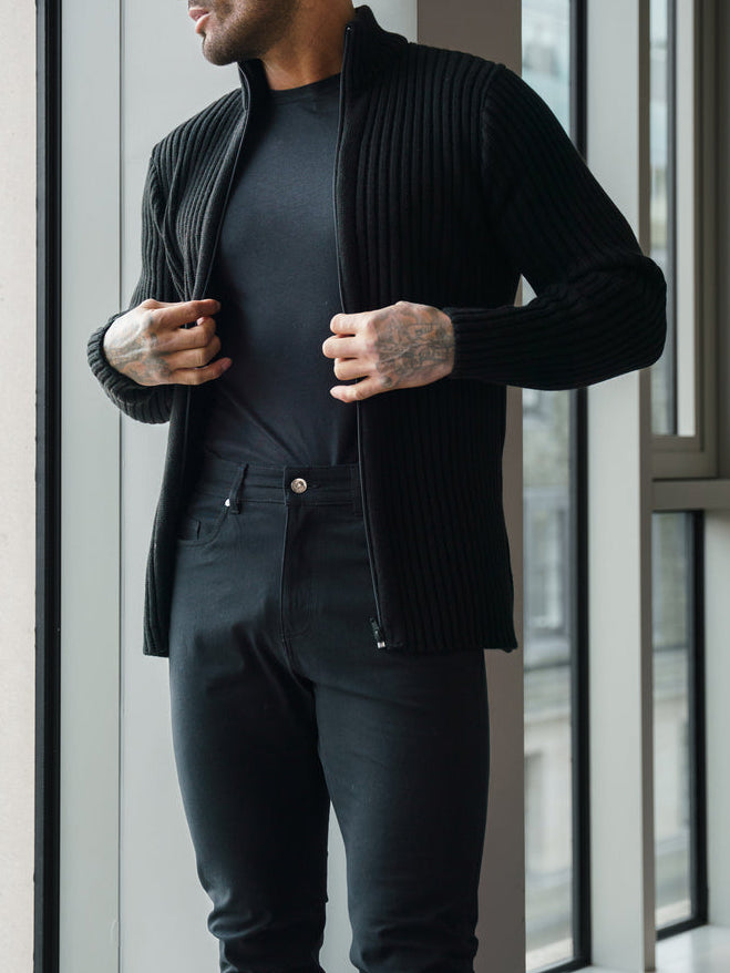 Cardigan zippé côtelé épais