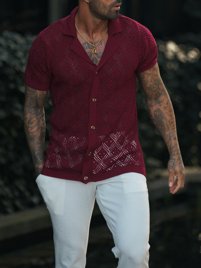 Chemise noire à manches courtes au crochet 